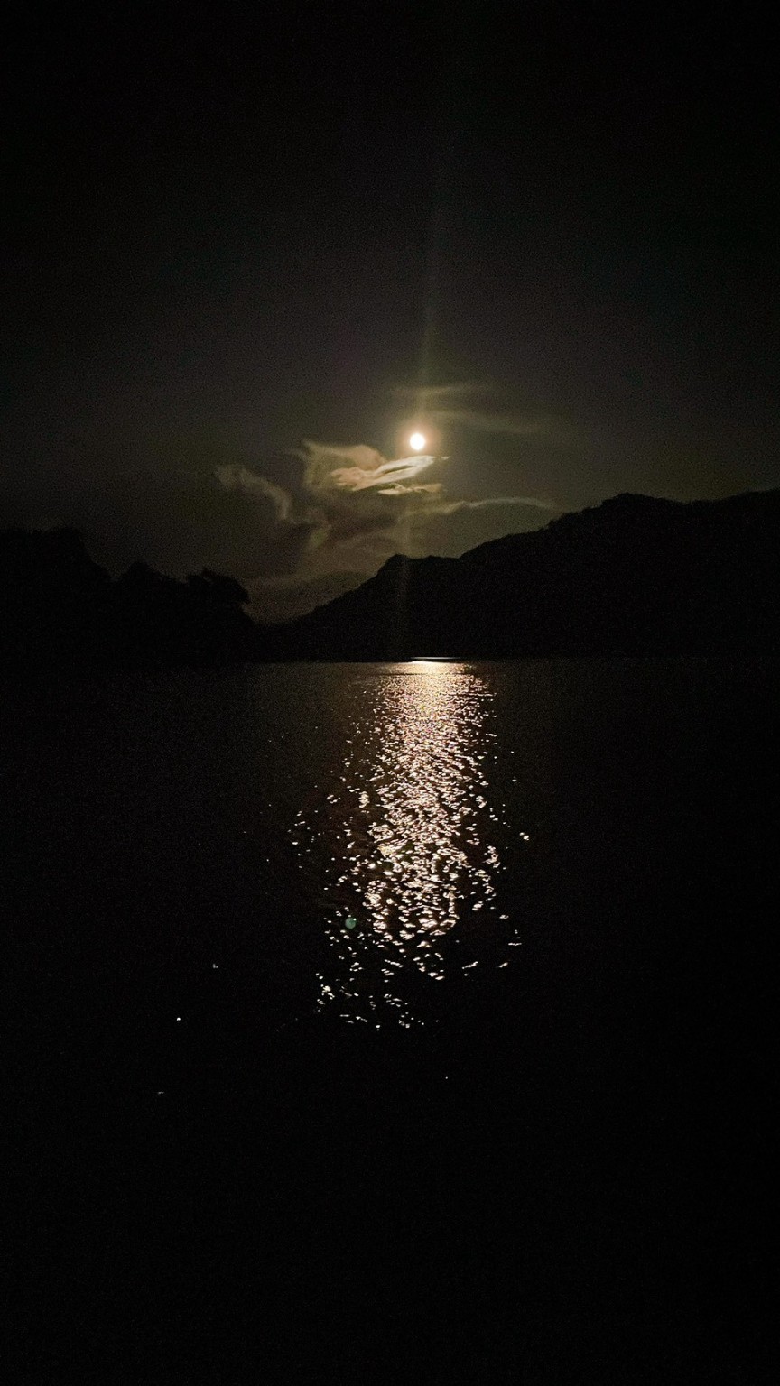 月明かりを感じる、湖の夜。